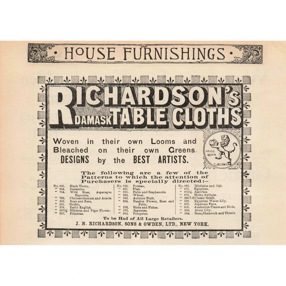 Richardson's Damask Table‎ Cloths Woven Greens Designs Artist Crafted Print Ad